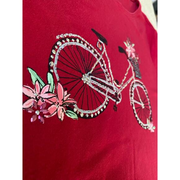 Karen Scott Women’s Red Holiday Christmas Sweatshirt with Silver Bicycle XL - Picture 4 of 9
